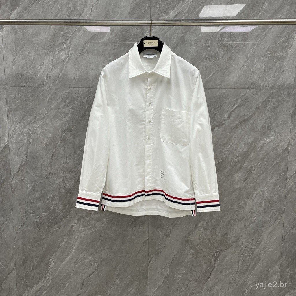 6BAI Spring new arrival Oxford fabric long-sleeve shirt with contrasting color trim on the cuffs and hem, Japanese-style