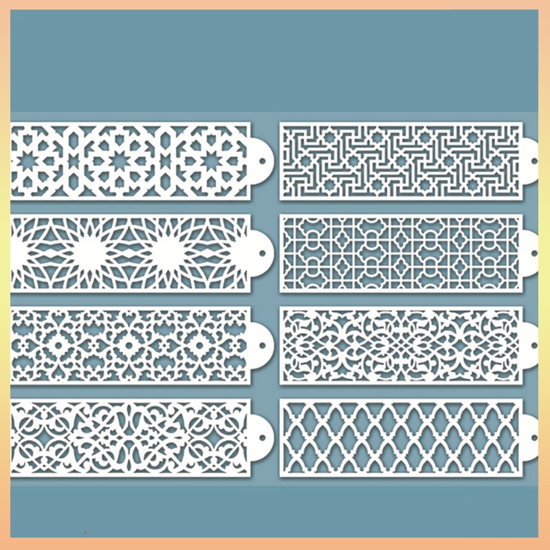 8pcs/set Cake Stencil Leaf Shape Pattern Decorativo Bolo De Renda Boder Stencils Modelo De Molde Desenho De Ferramentas