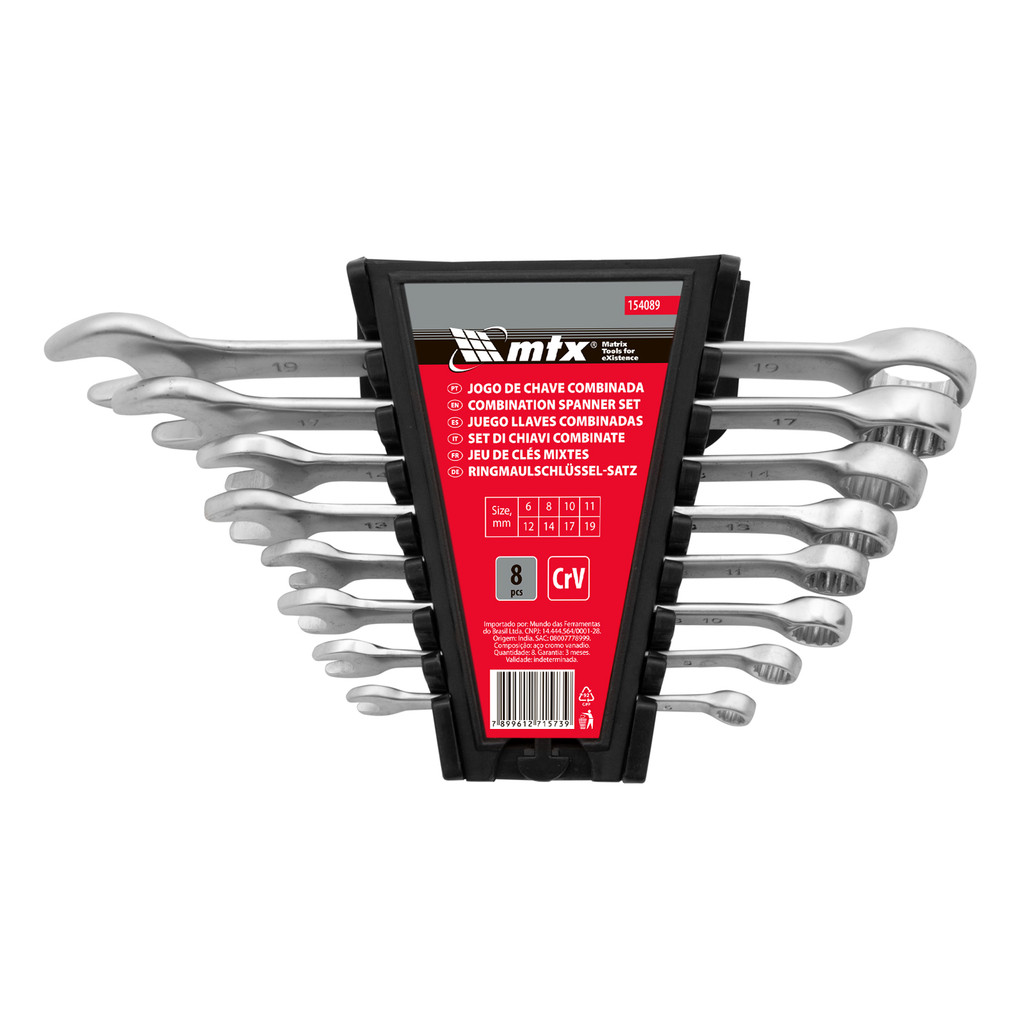 JOGO DE CHAVE COMBINADA, CRV CROMO FOSCO 6-19MM, 8PCS // MTX