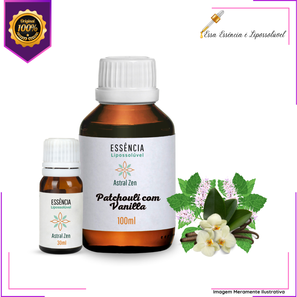 Essência Concentrada Patchouli com Vanilla Vollmens Para Aromatizador - Velas - Sabonetes - Perfumes