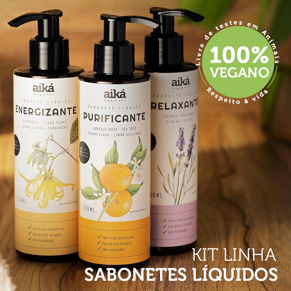 Kit 3 Sabonete Liquido 200ml Aromas Lavanda Patchouli Laranja Doce Com Óleos Essenciais Aiká