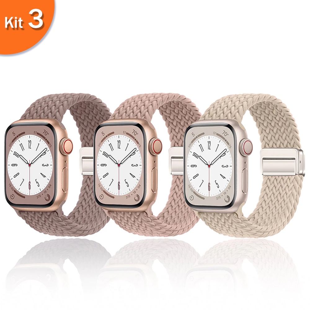 Kit 3 Pulseira para Apple Watch Ultra 10 9 8 7 6 5 4 3 IWO PRO MAX PLUS MINI W69 T800 T900 41mm 45mm 47mm 49mm