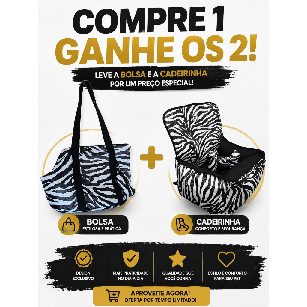 Assento Cadeirinha Carro Cachorro Cães Gatos Até 10kg Cadeira de Couro Oxford Zebra Preto Confortavél Para Viagem