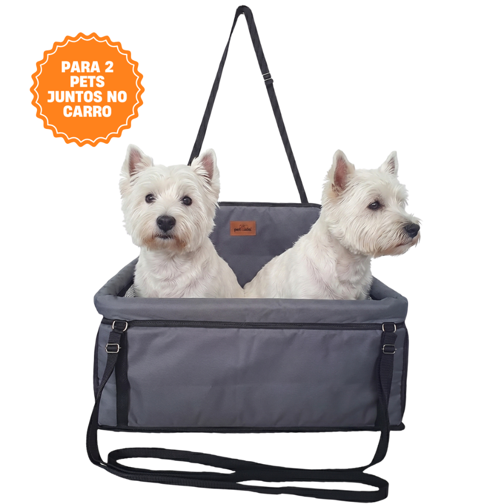 Cadeirinha Pet Carro para 2 Cachorros ou Gatos Assento Duplo Transporte Viagem Cinto Segurança até 15kg cada Pet Pequeno