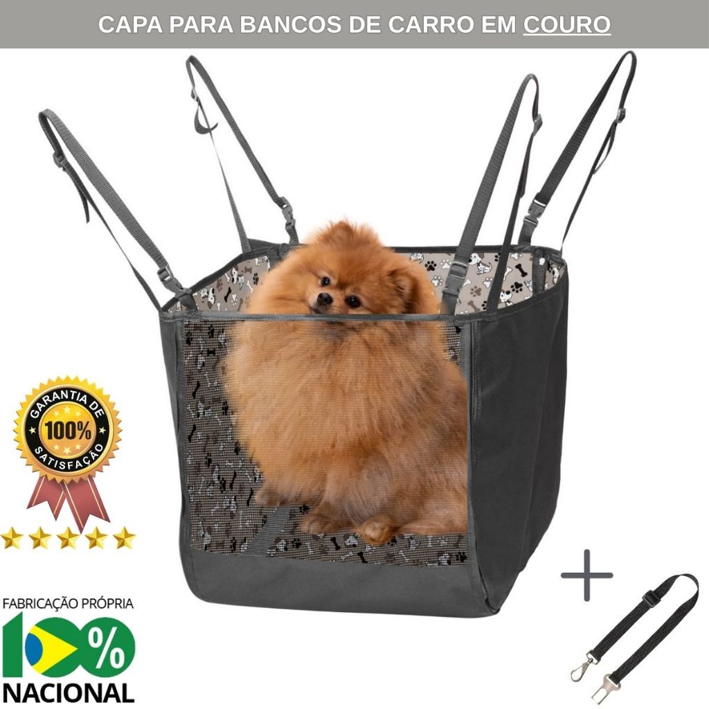 Capa Protetora Impermeável Cadeirinha Banco de Carro em Couro Cachorro Gato Pet + Cinto de Segurança