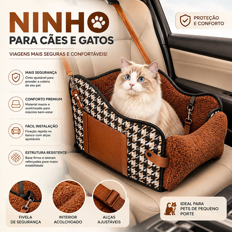 Cadeirinha Pet Carro Com Cinto – Assento Elevador Ajustável Para Cachorro E Gato Segurança E Conforto No Transporte