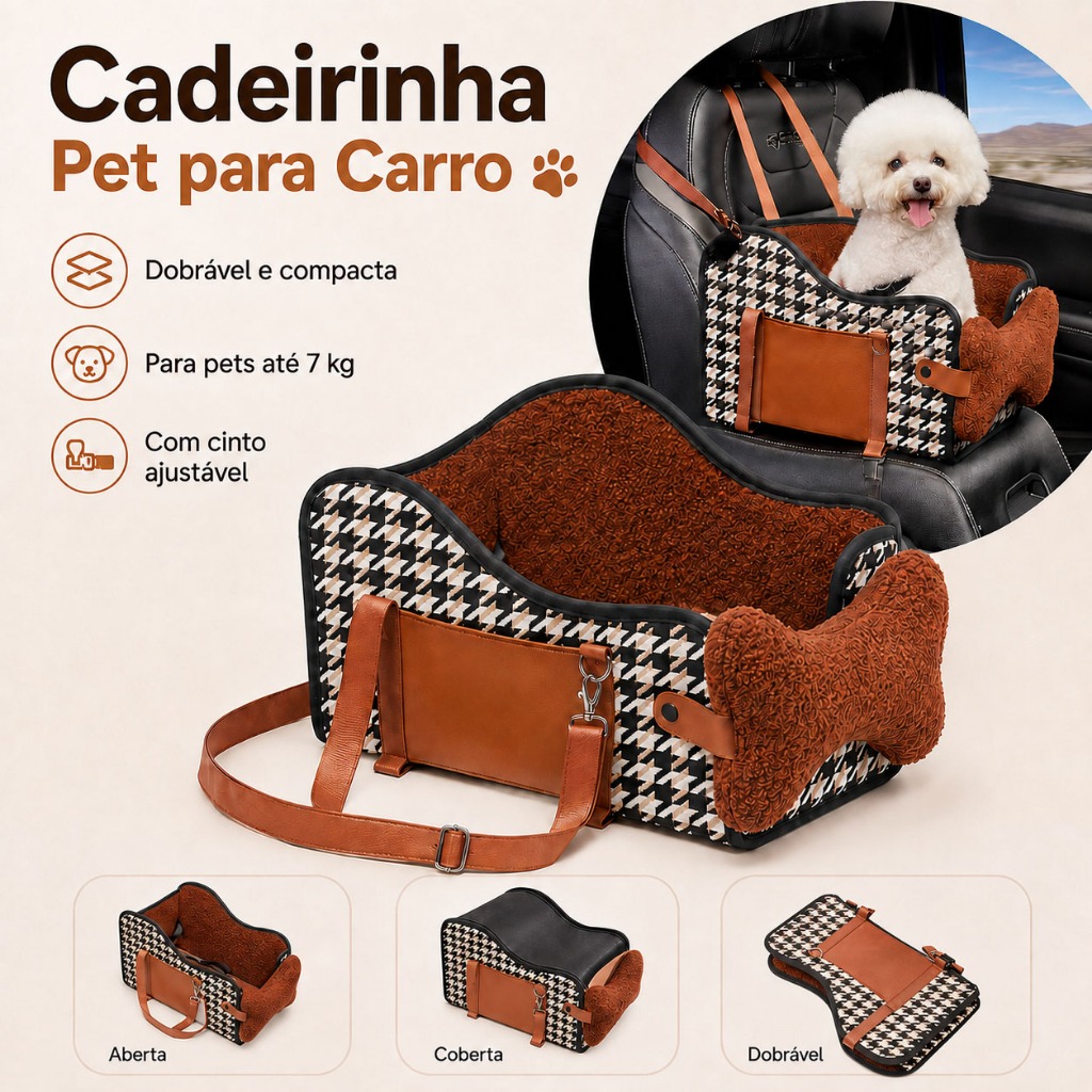 Cadeirinha Pet para Carro Assento para Cachorro Gato Transporte Seguro Confortável para Viagem