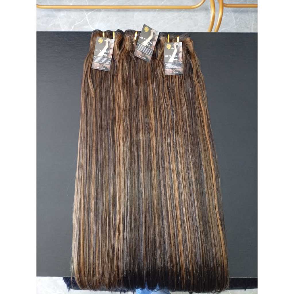 Aplique de Cabelo Fibra Russa Tela Semi Humano Natural 60cm Liso Morena Iluminada