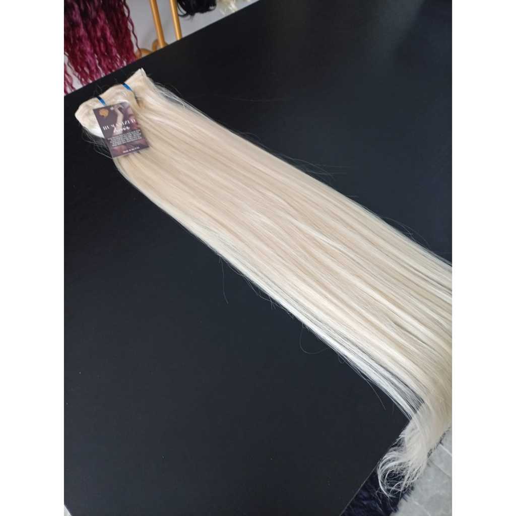 Aplique de Cabelo na Fita Adesiva Mega Hair Natural Fibra Russa Liso Loiro Claríssimo 70cm Premium