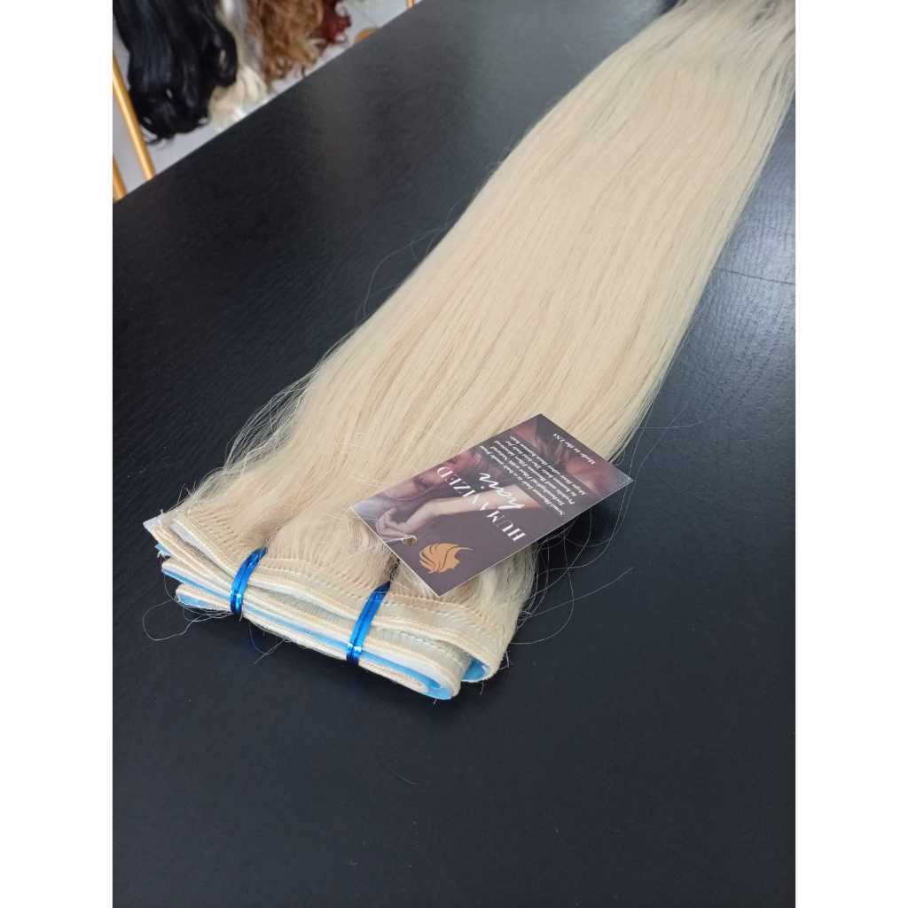 Cabelo para Mega Hair na Fita Adesiva Humanizado Liso Loiro Claríssimo 70cm Natural Fibra Russa