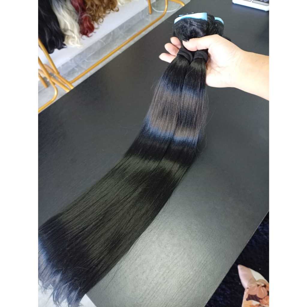 Aplique de Cabelo Fibra Russa Fita Adesiva Semi Humano Natural 60cm Liso Preto