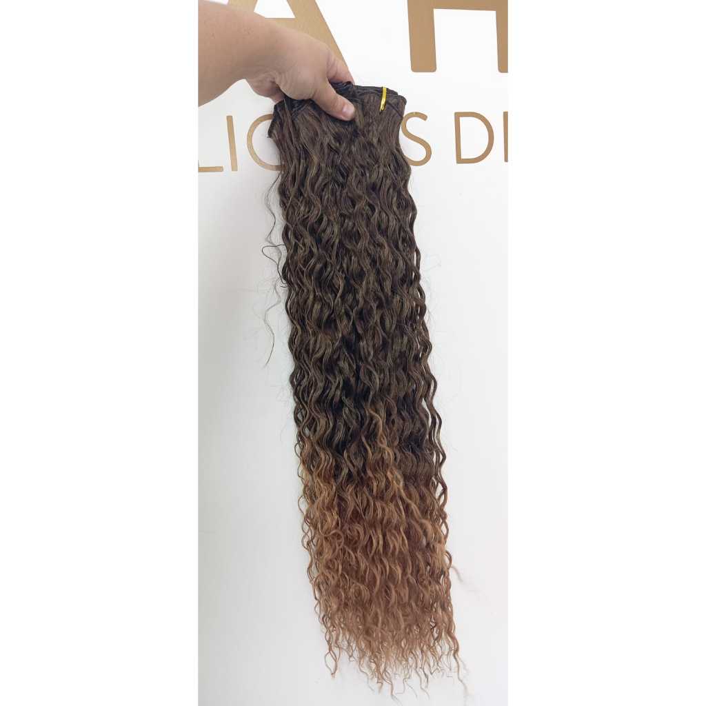 Aplique de Cabelo Fibra Russa Tela Semi Humano Natural 60cm Cacheado Californiana