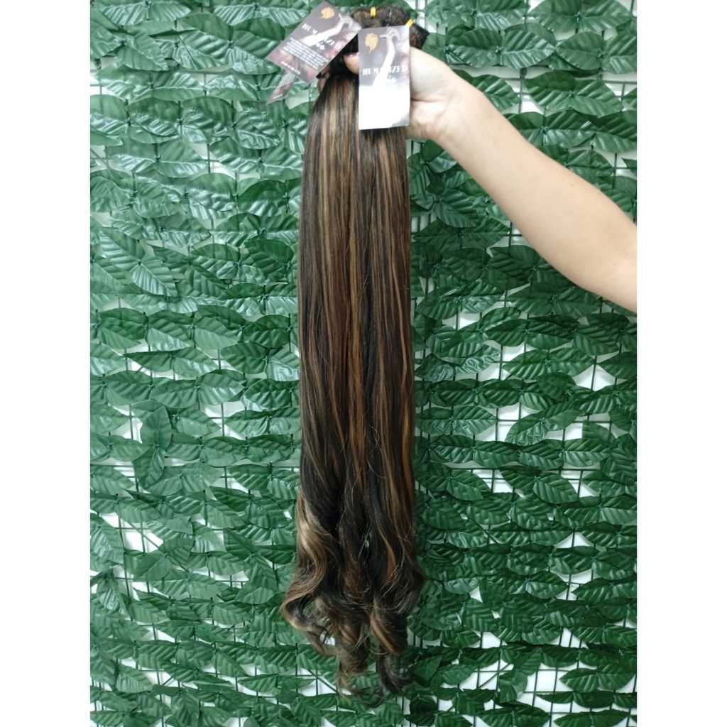 Aplique de Cabelo na Tela Mega Hair Natural Fibra Russa Ondulado Morena Iluminada 70cm Premium