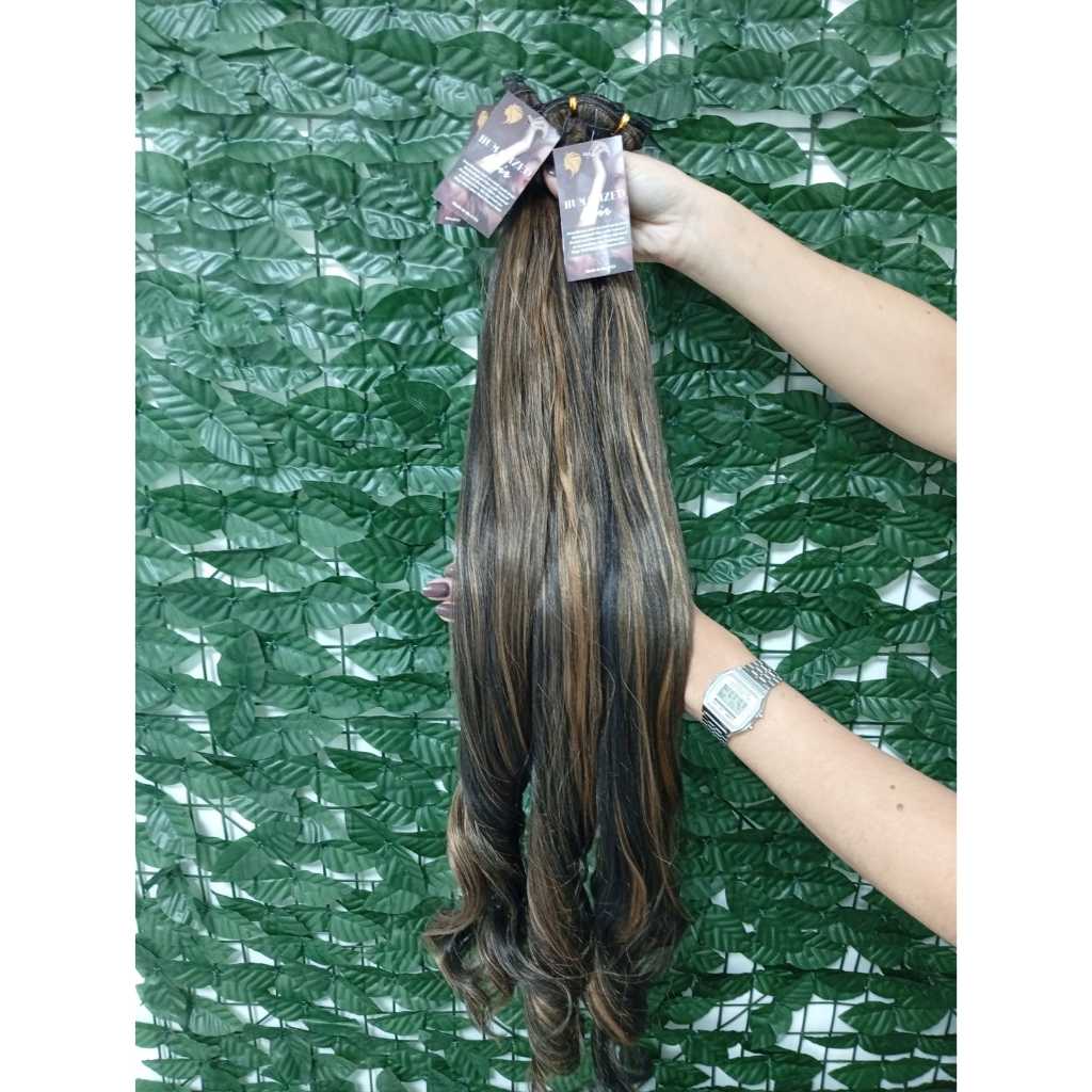 Cabelo para Mega Hair na Tela Humanizado Ondulado Morena Iluminada 70cm Natural Fibra Russa