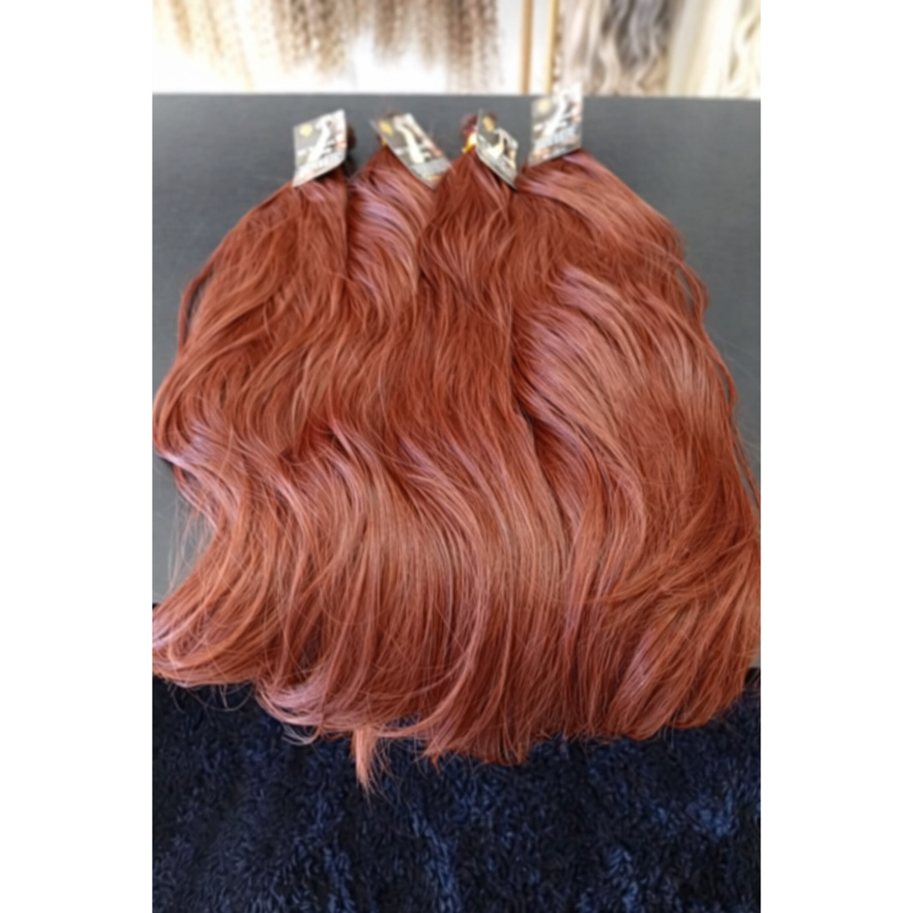 Cabelo para Mega Hair na Tela Humanizado Ondulado Ruivo 70cm Natural Fibra Russa