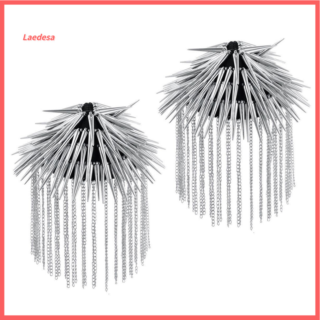 Metal Tassel Chain Epaulettes Glittering 2pcs Punk Spiky Shoulder Vintage Epaulets for Suits Uniforms Costume Party Acce
