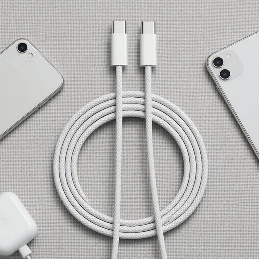 Cabo USB-C 60W com trançado, carregamento rápido C para C, sincronização de 480Mbps, compatível com iPhone 15/16/Android