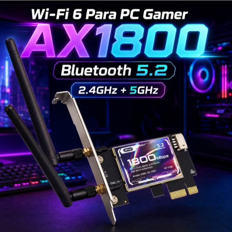 Placa WiFi 6 Gamer PCI-E KNUP KP-T136 1800Mbps 5GHz 2.4GHz Bluetooth 5.2 2 Antenas  备选：