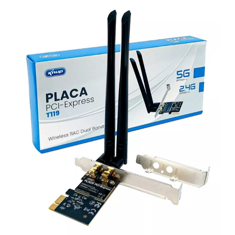 Placa Rede Wi-fi Dual Band 2.4/5.2G PCI-E 1200Mbps, Compatível Desktop PC, Win 7 ou Superiores KNUP