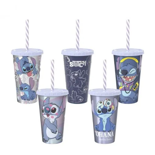 Copo Infantil Com Tampa e Canudo Stitch 500ml Plasutil • Colorido, Divertido e Resistente