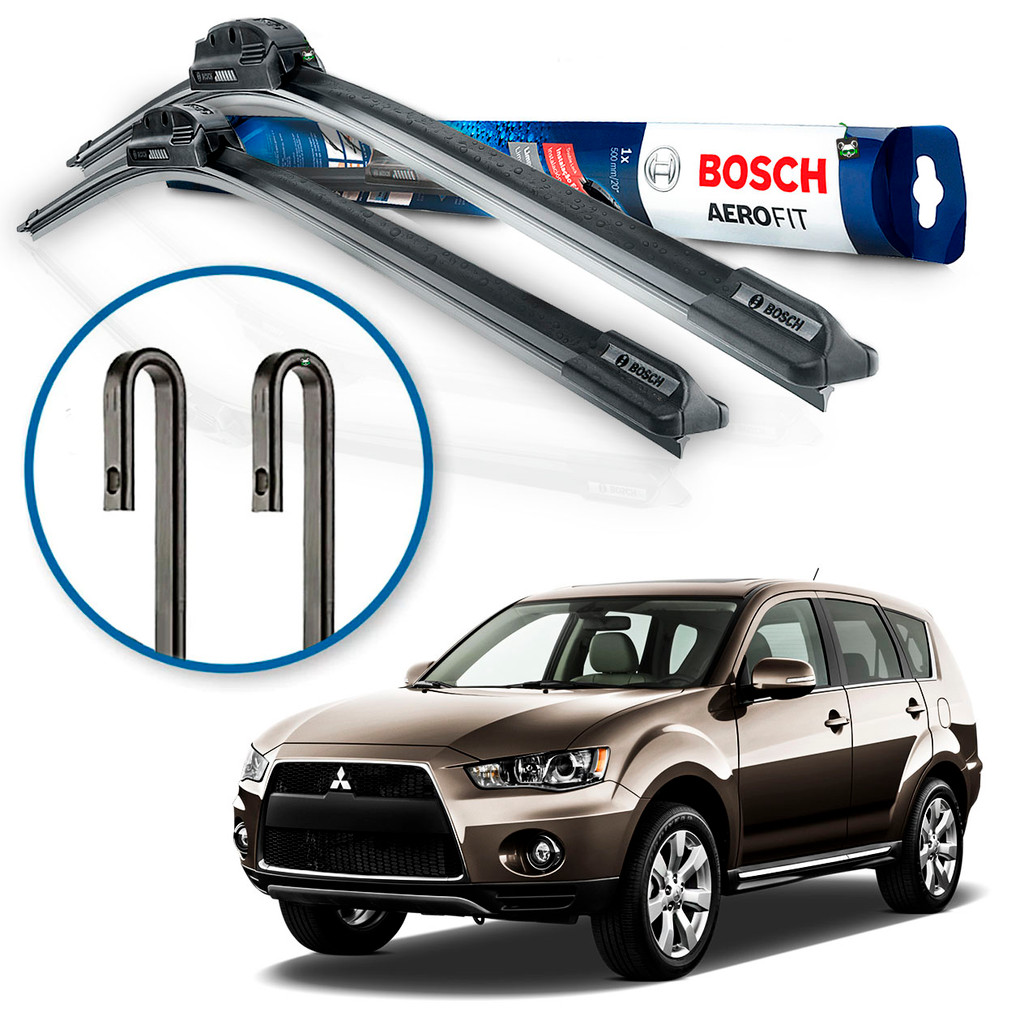 Par Palheta Limpador Parabrisa Dianteiro Aerofit Bosch Outlander 2007 08 09 10 11 2012 Braço Gancho