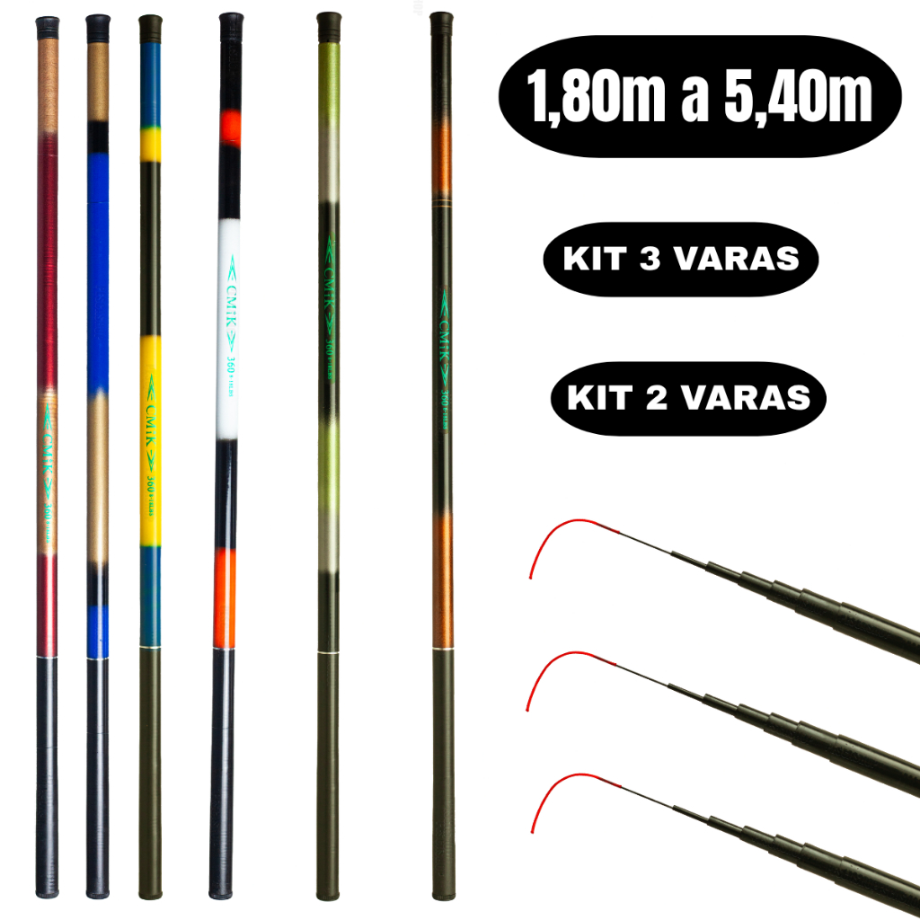 Kit Vara Telescópica Lisa Ultra Leve Retrátil 40% Fibra De Carbono 1,80m 2,10m 2,40m 3,00m 3,60m 4,00m 4,50m 5,40m Cmik