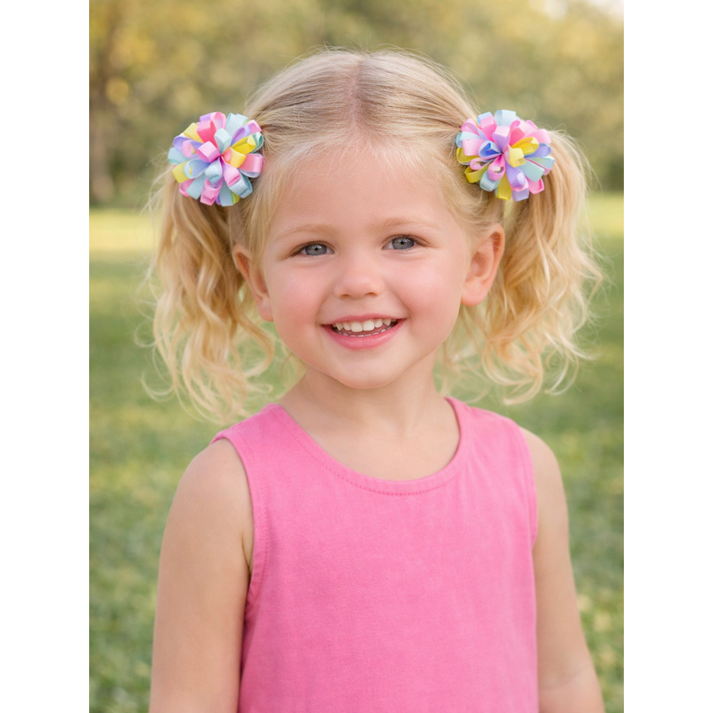 Parzinho Laço Pompom Candy Color Infantil Laço Colorido no Bico de Pato com Borracha Antideslizante Laço Bebê Menina