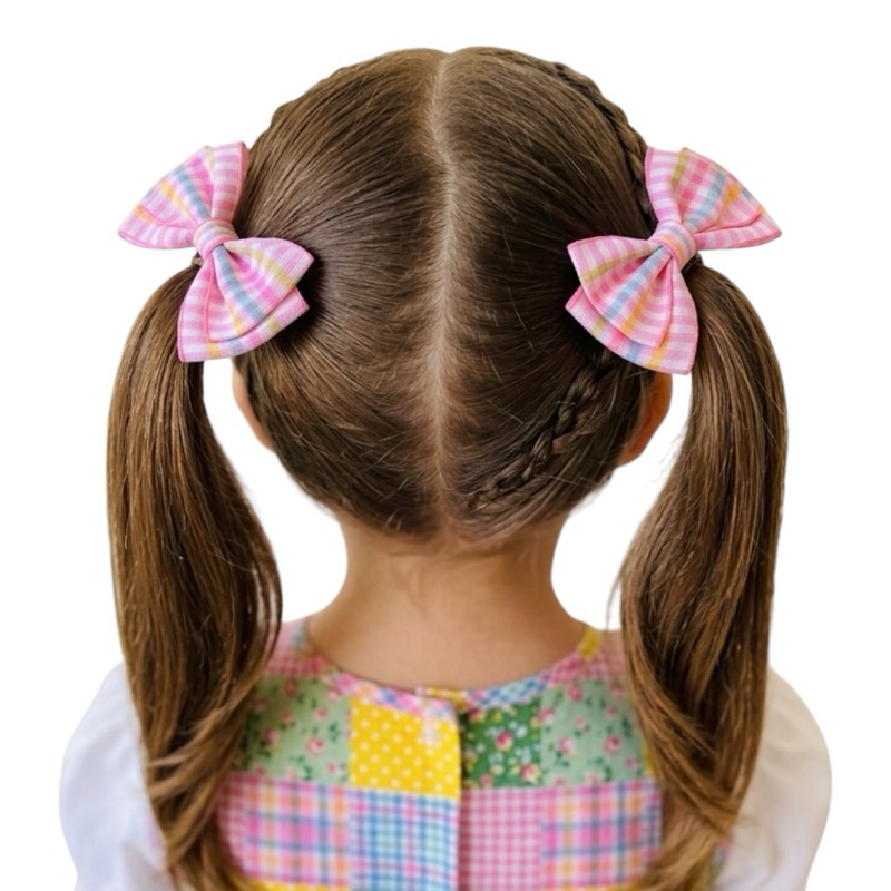 Parzinho Laço de Cabelo Xadrez Colorido Candy Colors 7cm Presilha Bico de Pato Acessório Infantil