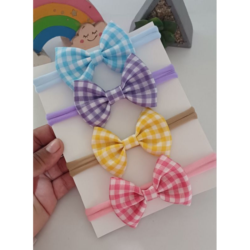 laço xadrez colorido candy colors tecido no bico de pato ou na faixinha de bebê - 4 unidades