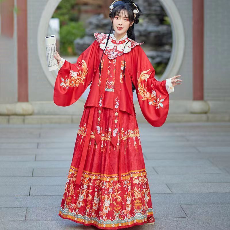 Ming feito Hanfu feminino Ningfengxian Fu coelho ano novo chinês nuvem ombro em torno do pescoço Robe jaqueta saia Pipa