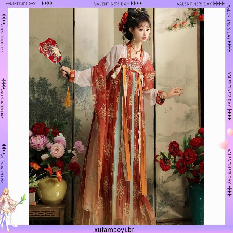 Ouça o mar Original Hanfu Tang feito recuperação bordado saia na altura do peito estilo fada Commuter diário primavera v