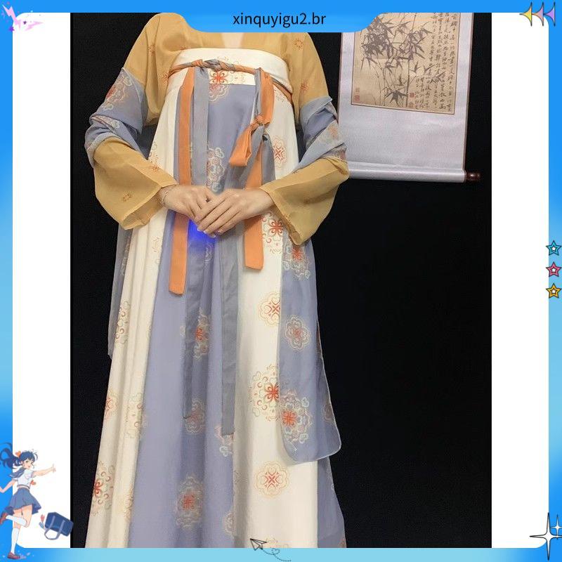 Hanfu feminino braço-agitando feito Tang saia quebrada de uma peça na altura do peito impressa recuperar