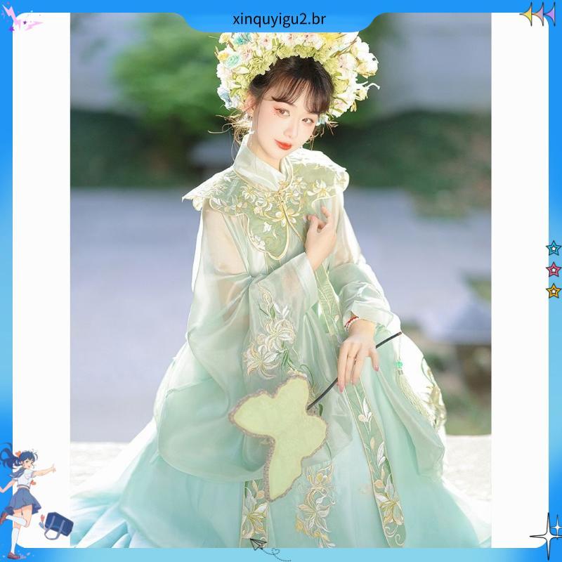 Daitang Original Hanfu Ming Feito Nuvem Ombro Gola Diagonal Gola Alta Camisa Longa Comprimento da Cintura Saia Plissada