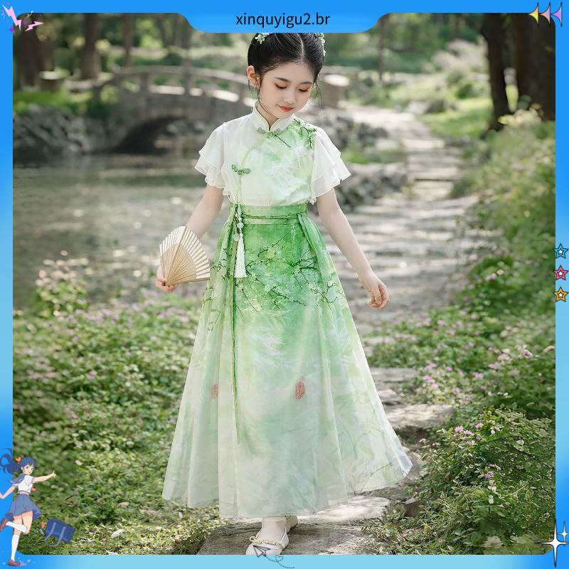 Crianças Hanfu cavalo rosto saia verão estilo fino meninas estilo chinês Tang terno meninas chinês Ming feito traje anti
