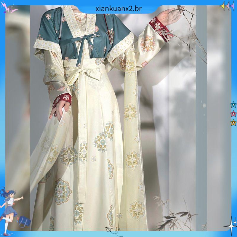 Chenzhimei Original Hanfu Mulheres Jinyuehua Feito em Tang Yuezi Gola Redonda Camisa Curta Saia Quebrada Melhorada Prima