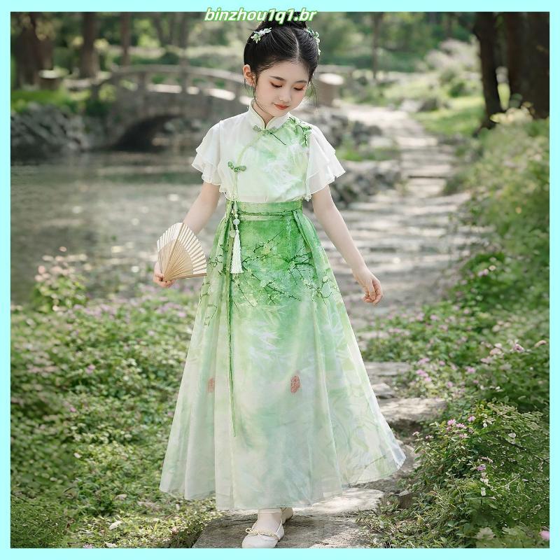 Crianças Hanfu cavalo rosto saia verão estilo fino meninas estilo chinês Tang terno meninas chinês Ming feito traje anti