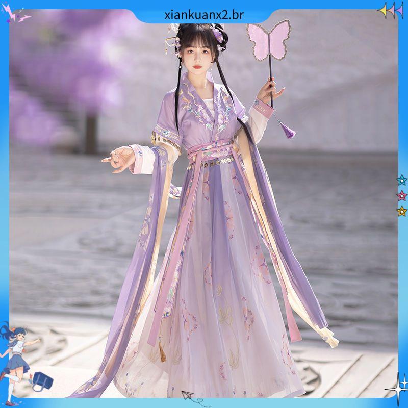 Fu Linghua Original Hanfu feminino tang feito na cintura bordado tang Ru saia estilo chinês diário estilo verão conjunto
