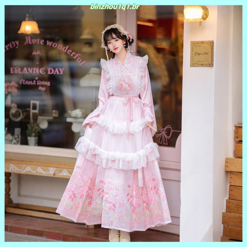 Original Hanyang terno Eclectic hanfu genuíno Ming feito hanfu cavalo rosto saia Overskirt Lolita hanfu outono inverno n