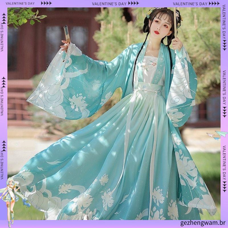 Novo estilo Tang feito Hanfu feminino estilo chinês cintura comprimento saia magro-ajuste mais magro olhar estudante Ret