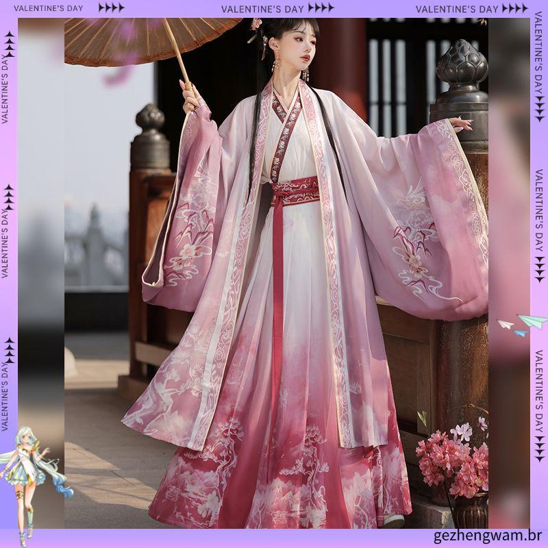 Shanghefang Original Autêntico Hanfu Feminino Adulto Wei Jin Feito na Cintura Comprimento Cruz Gola Saia Super Fada Esti