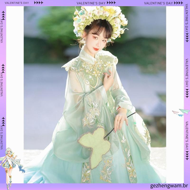 Daitang Original Hanfu Ming feito nuvem ombro gola Diagonal gola alta camisa longa comprimento da cintura saia plissada