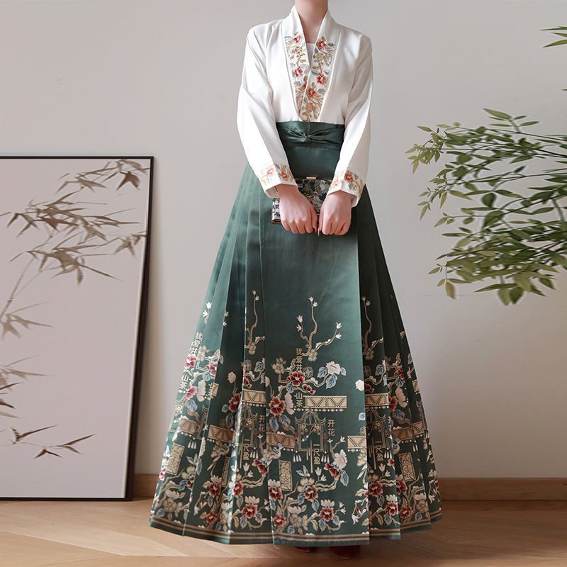 Ming feito Hanfu cavalo rosto saia todos os dias All-Match outono inverno estilo chinês vestido Retro
