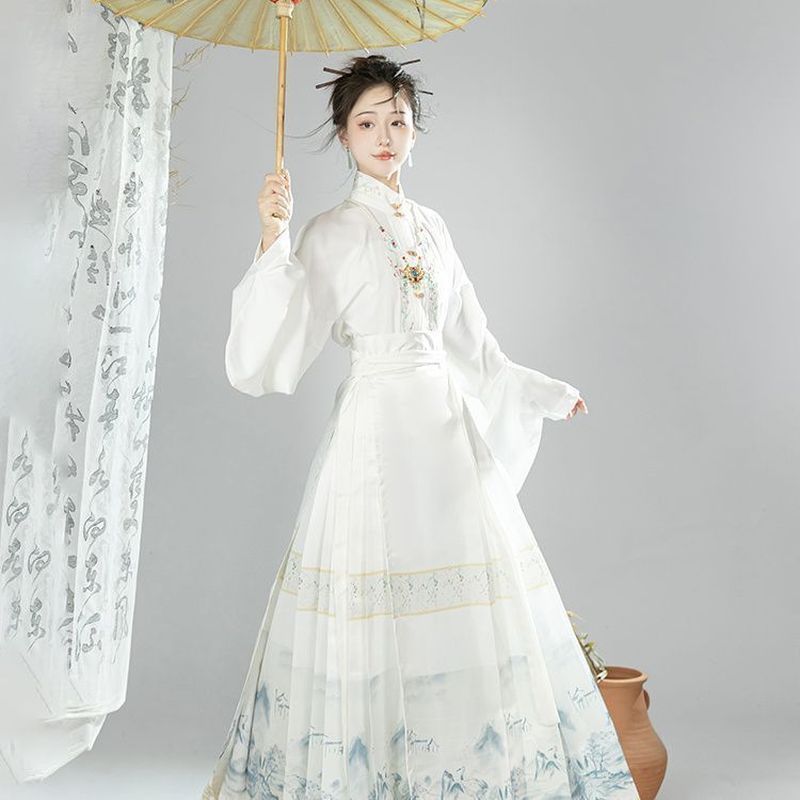 Novo estilo chinês Hanfu Original Qingchuan verão Ming feito estilo chinês cavalo rosto saia terno estilo chinês diário