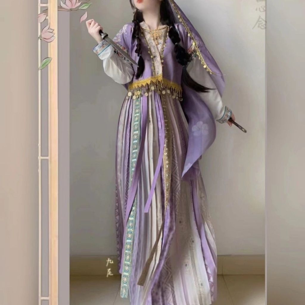 Dunhuang estilo exótico Tang feito Hanfu saia na altura da cintura estilo chinês vestido retrô COS foto terno