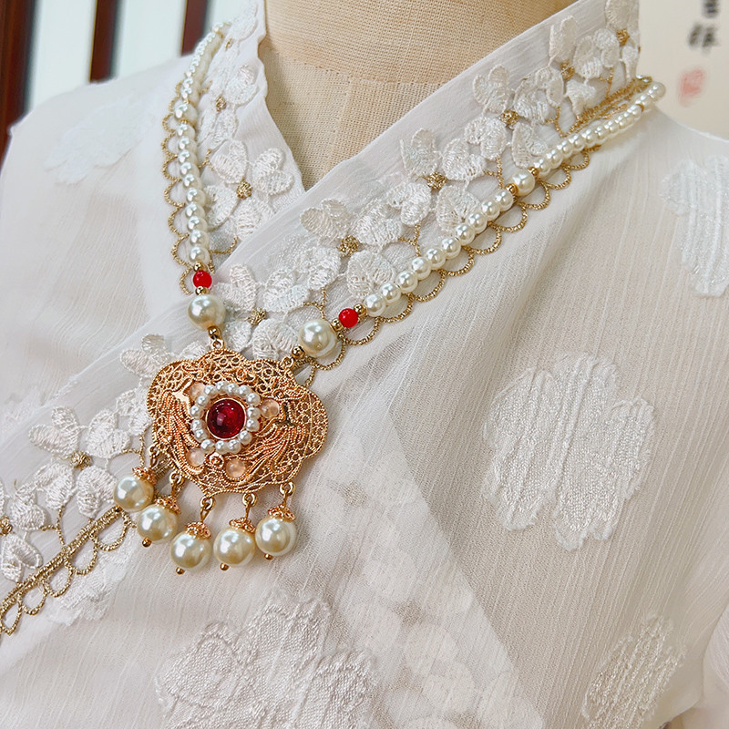 Crianças Hanfu colar meninas traje antigo cavalo rosto saia acessórios canção diária Fengming feito Yingluo Ruyi bloquei