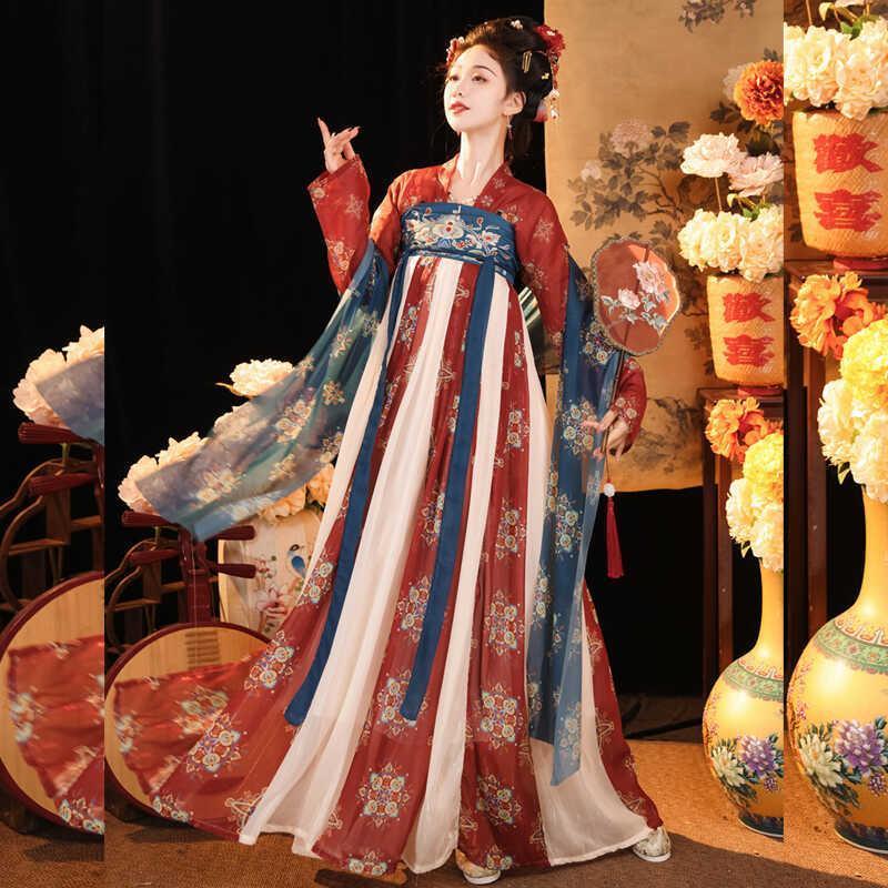 T Tang feito Hanfu feminino estilo chinês vestido retrô saia na altura do peito primavera verão terno
