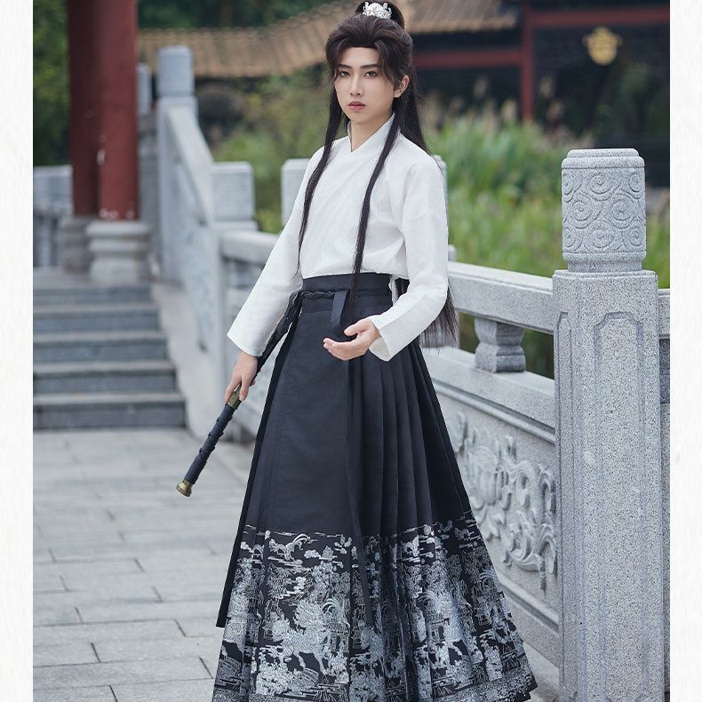Novo Original Ming feito Hanfu cavalo rosto saia fina Flash Luodian brocado masculino feminino terno multicolorido estil
