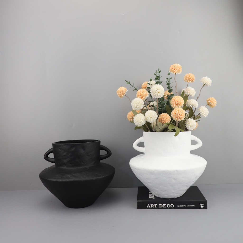 Modern minimalist resin double-handled flower vase ornament for living room, dining room, entryway, tabletop, TV cabinet