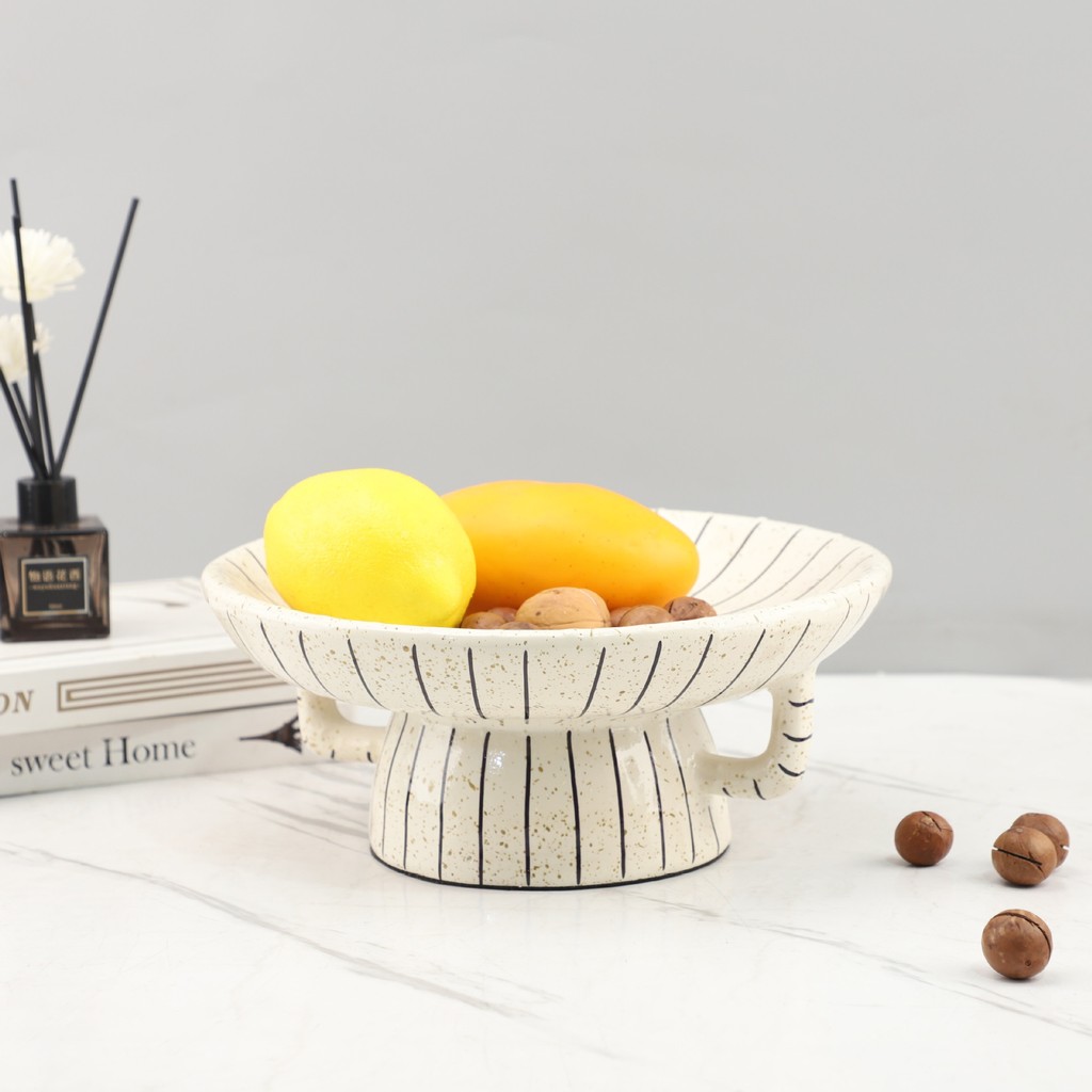 EA2C Modern minimalist hand-painted striped double-handled resin fruit tray, coffee table living room home creative dess