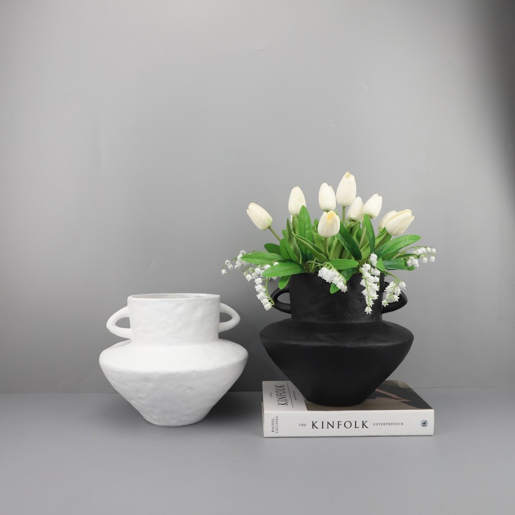 EU0I Modern minimalist resin double-handled flower vase ornament for living room, dining room, entryway, tabletop, TV ca